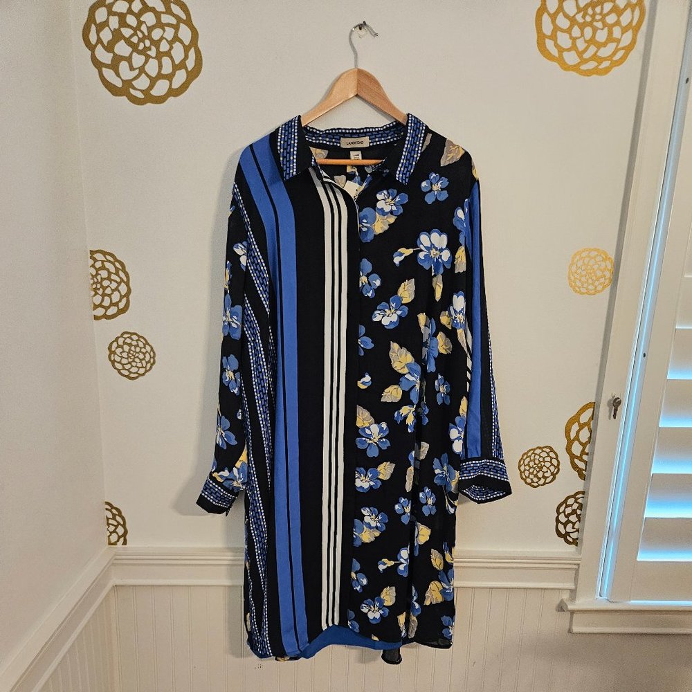 (NWT) Lands' End Floral Print Shirt Midi Dress w/ slip dress underneath …